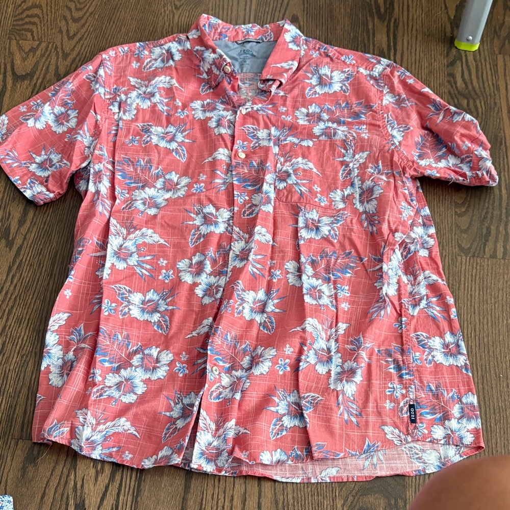 Izod Men's Coral and White Floral Button Down Shirt